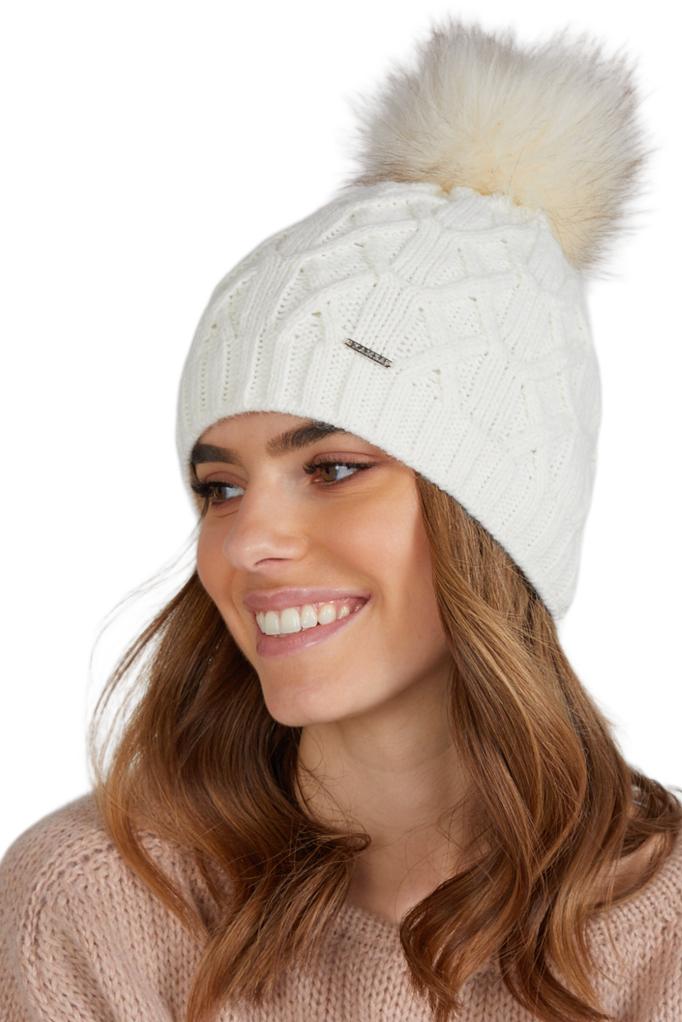 Florence Women' Winter Hat with Pompom, Ecru Color
