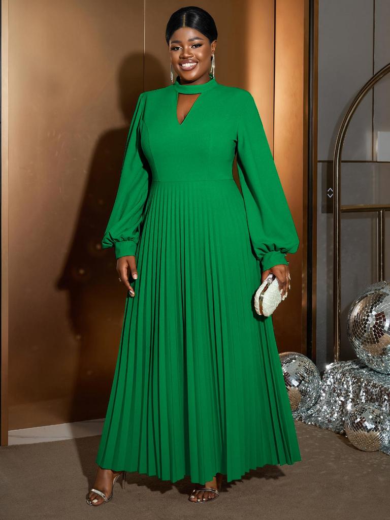 AOMEI Lange Ärmel, plissierte Abendkleider für Damen, O-Ausschnitt, Ausschnitt auf der Brust, elegante Roben in A-Linie, edle, formelle Abendkleider für Feiern und andere Anlässe