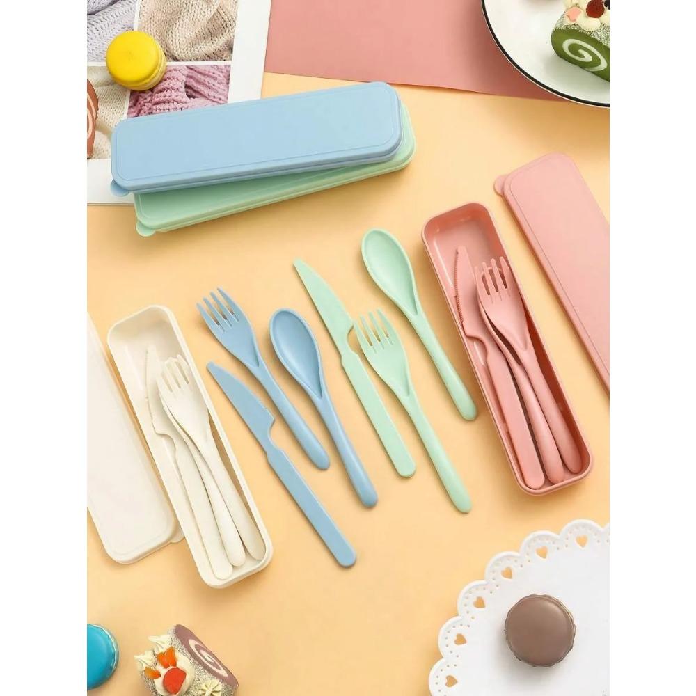 1pcs Plastic knife, fork and spoon cutlery set, reusable, portable cutlery, suitable for school, outdoor, camping, office