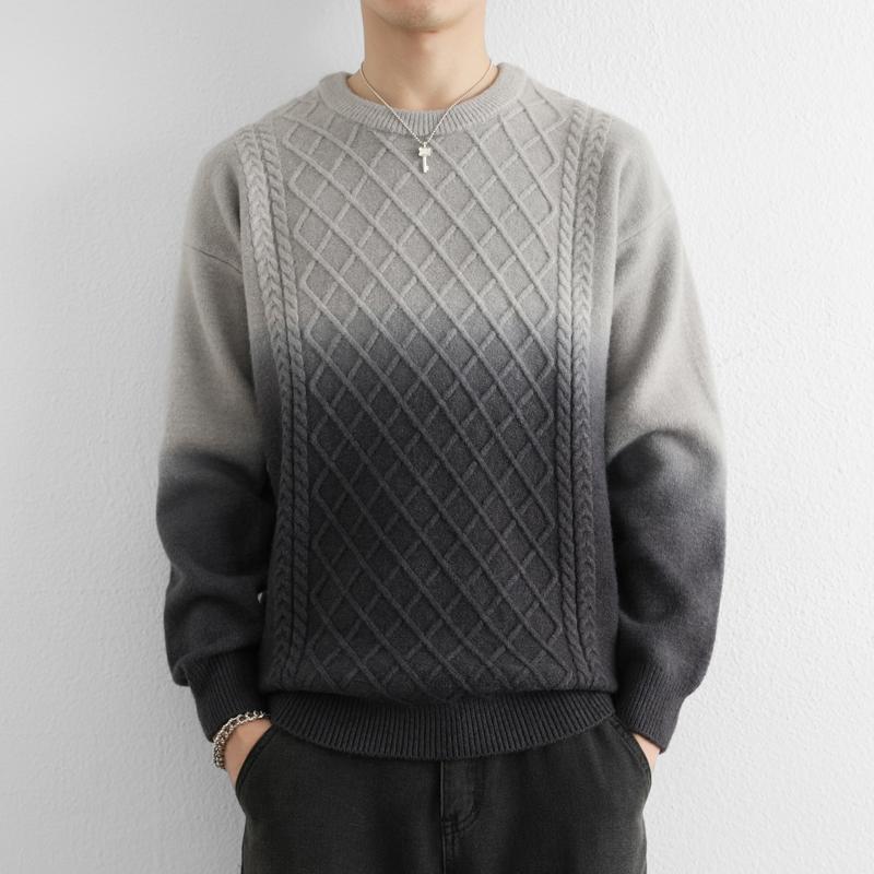 Gradient Color Fashionable Twill Sweater Men's Knitted Round Neck Pullover Long Sleeve Fashion Top