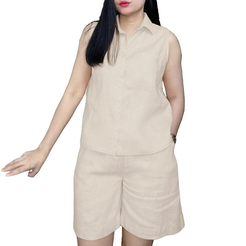 

ZANZEA Women Sleeveless Vest Tops and Shorts Summer Two Piece Suit Sets 4XL абрикосовий