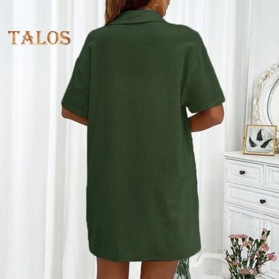 2 ks/sada Dámská košile a šortky Jednobarevná Halenka s krátkým rukávem a klopovým límcem Set kalhot s vysokým pasem a volným střihem nad koleno Ležérní outfit pro dojíždění