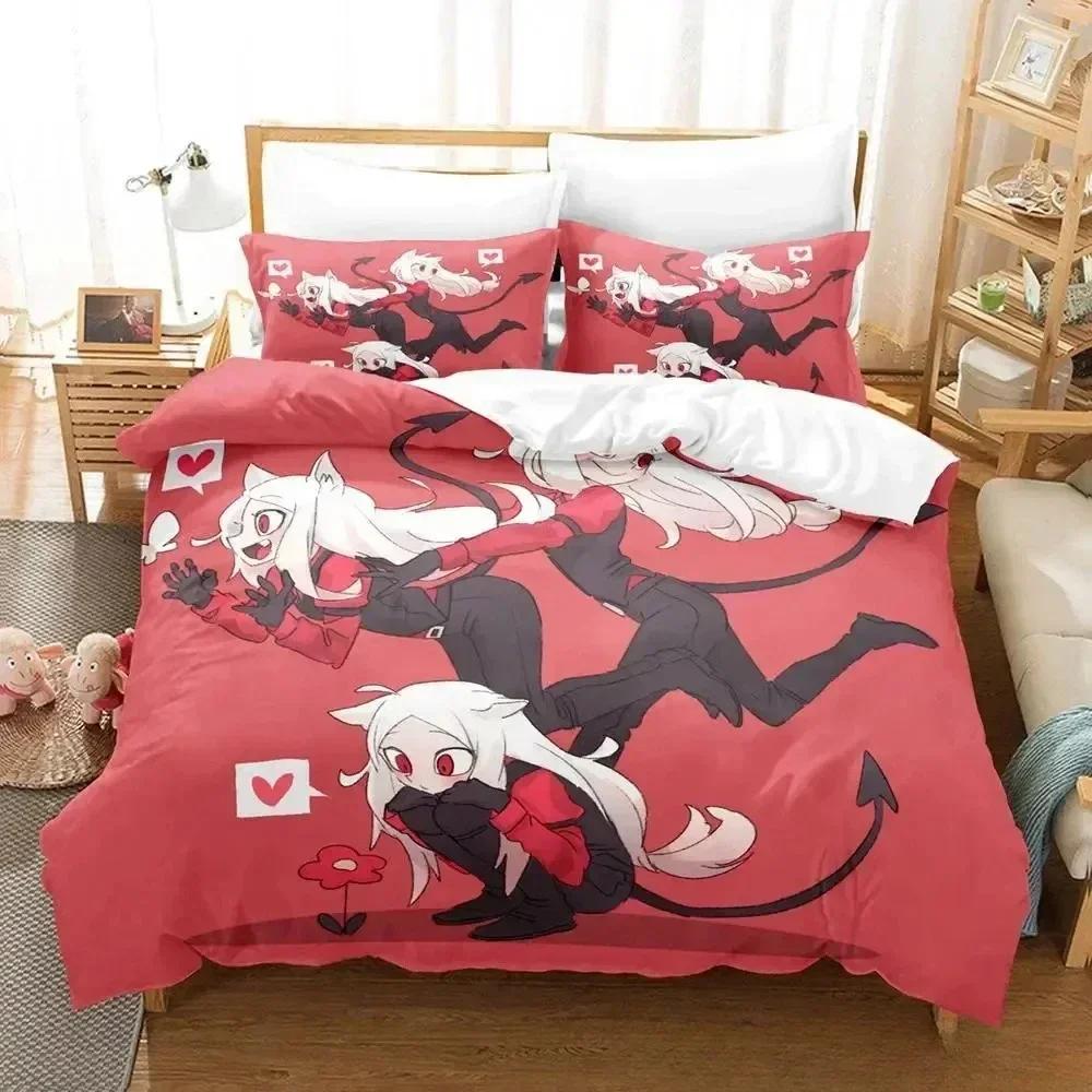 Anime Spiel Helltaker Bettwäsche-Set Bedrucktes Bettset mit Kissenbezug Bettdecke Weich Queen King Size Bettwäsche Zuhause Jungen Erwachsene