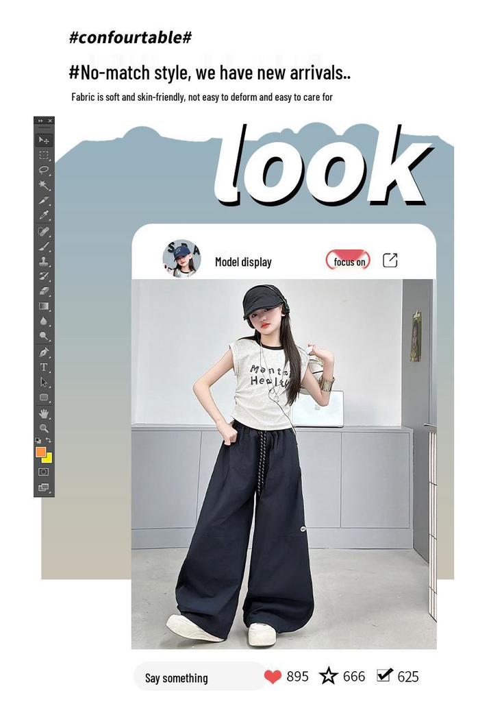Girls' Korean Style Sleeveless T-shirt & Wide-Leg Pants Set - Casual Summer Street Dance Outfit