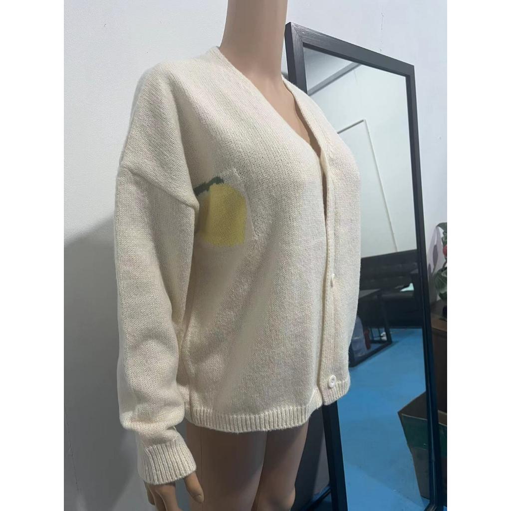 Cardigan Sweater, V-neck Top, Long Sleeved Sweatshirt, Personalized Women's Casual Jacquard Sweater