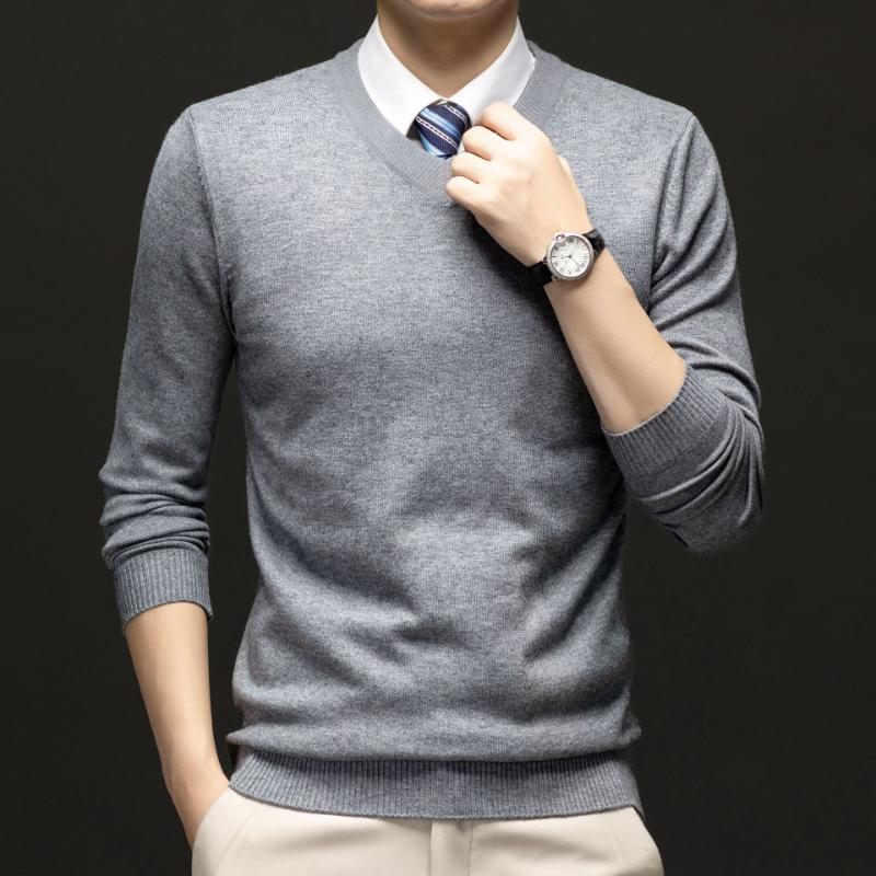 Men Autumn Winter New Style Sweater Middle Aged Thickened V Neck Long Sleeve Anti Pilling Knitted Shirt Dad Wear Undershirt