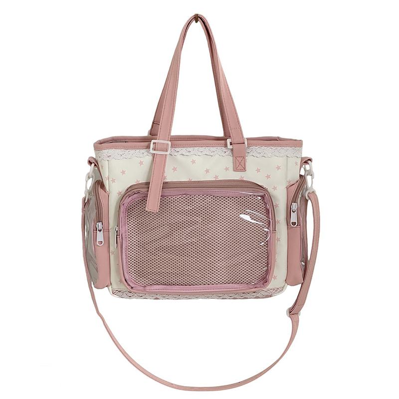 

Star-print Lace Ita Bag Japanese College Style Girl Crossbody Bags Large Capacity Multi-layer Transparent Pocket Shoulder Bag 30x10x26cm