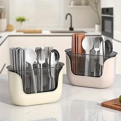 Kitchen Storage Holder For Countertop 3 Compartment Flatware Rack Transparent Utensil Caddy Spatula Holder For Silverware