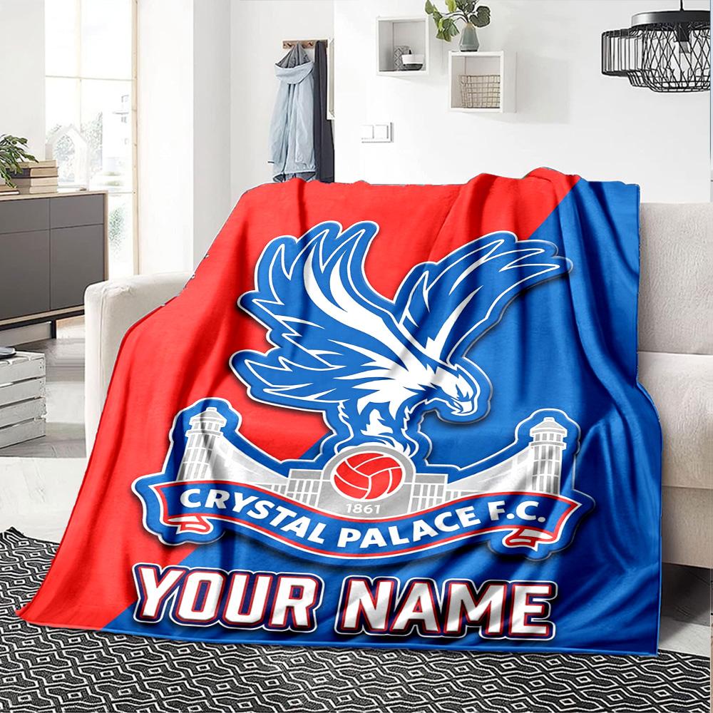 1pc Crystal Palace F.C Blanket with Custom Name, Gift, for Men and Women, Soft Blanket, Good for Sofa Bed Couch Travel, Lightweight Flannel Blanket