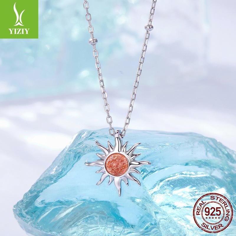 Personality S925 Sterling Silver Sun Necklace Men'S And Women'S Rays Sun Stone Lucky Necklace Clavicle Chain
