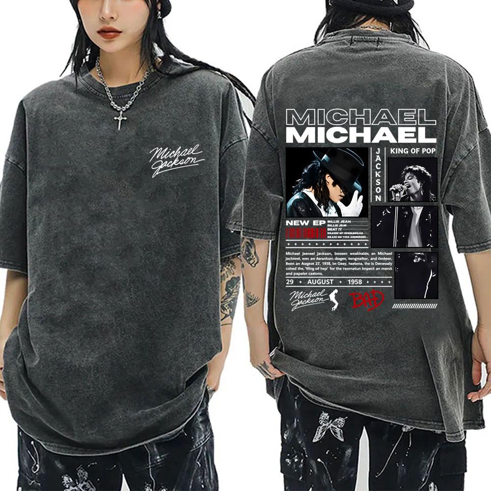 Washed Vintage Michael Jackson King of Pop T-shirt Men's Retro Gothic Rock T Shirt Male Hip Hop Oversized T-shirts Streetwear