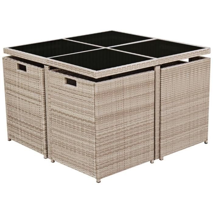 Salon de jardin encastrable en rotin - Beige - 109 x 109 x 74 cm