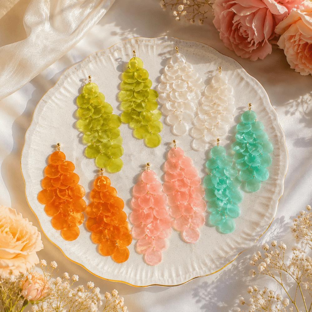 Bohemian Style Shell Earring Light Luxury Elegant Tassel Drop Earring Multi-layer Light Color Shell Pendant Stud
