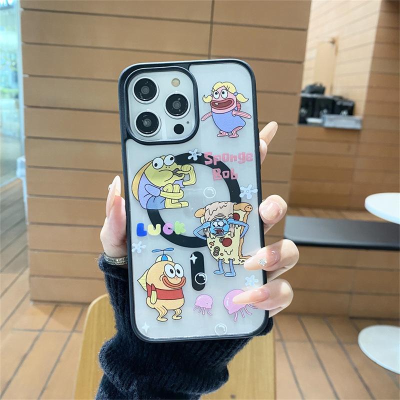 

Cartoon SpongeBob SquarePants is suitable for iphone16pro mobile phone case, Apple 15pro magnetic suction 14pro anti-drop 13pro. iphone16