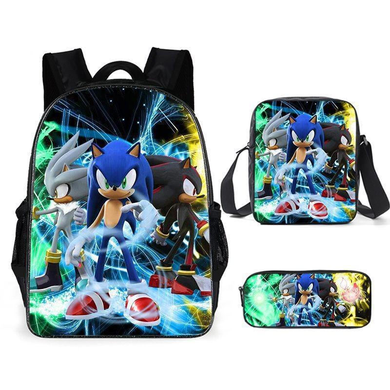 Sonic Cartoon School Bag Set With Oxford Fabric Breathable Lightweight For Kids School Use