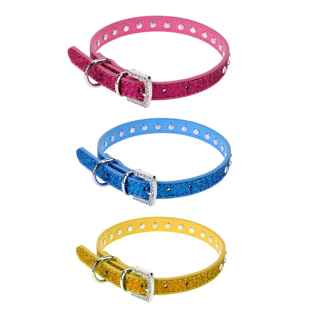 Buy Adjustable Row Rhinestone Dog Collar Necklace Bling Pet Collars PU