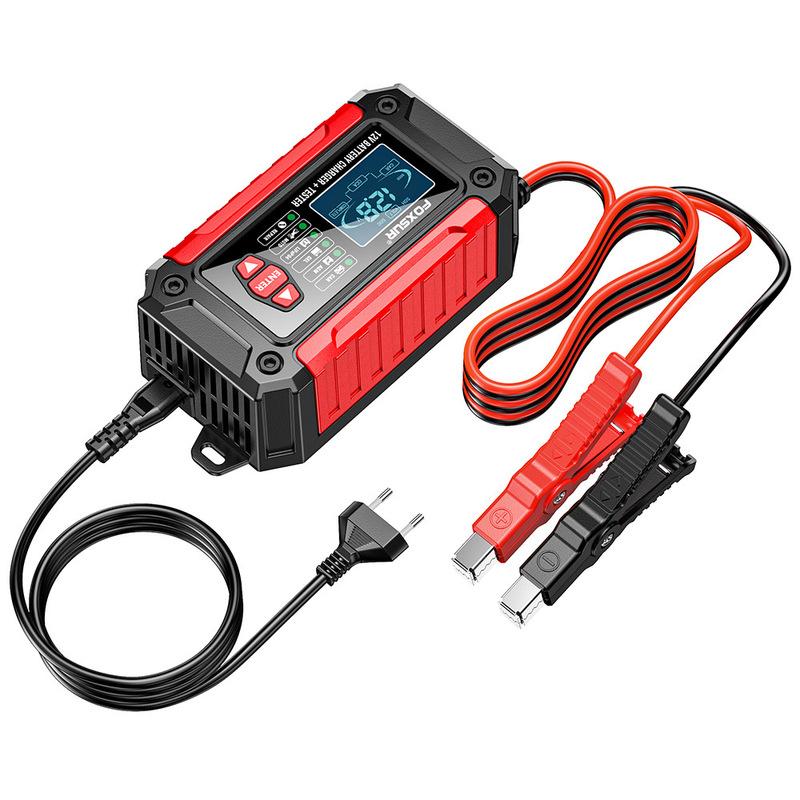 FOXSUR Car Battery Charger 12V 6A FTC-1206 Motorcycle Truck AGM LiFePO4 Lead Acid Batteries Maintainer Digital LCD Display