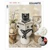 Framed Pearl Art DIY Kit with Black Cat Reading Newspaper Pattern 3D Sparkling Bead Canvas Painting Handmade Gift for Home Decoration Wall Decor