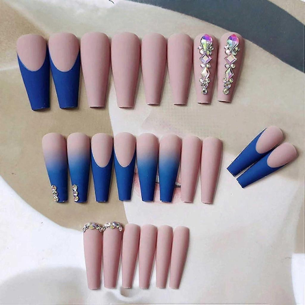 Long French Press On Nails Coffin Fake Nails Ballerina Acrylic Full Cover False Nails For Women And Girls 24pcs - RIpj less