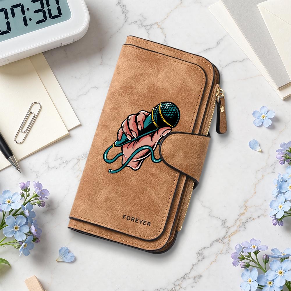 Fashion Handheld Mic Pattern Long Wallet Forever Multi Card Slot Zipper Purse