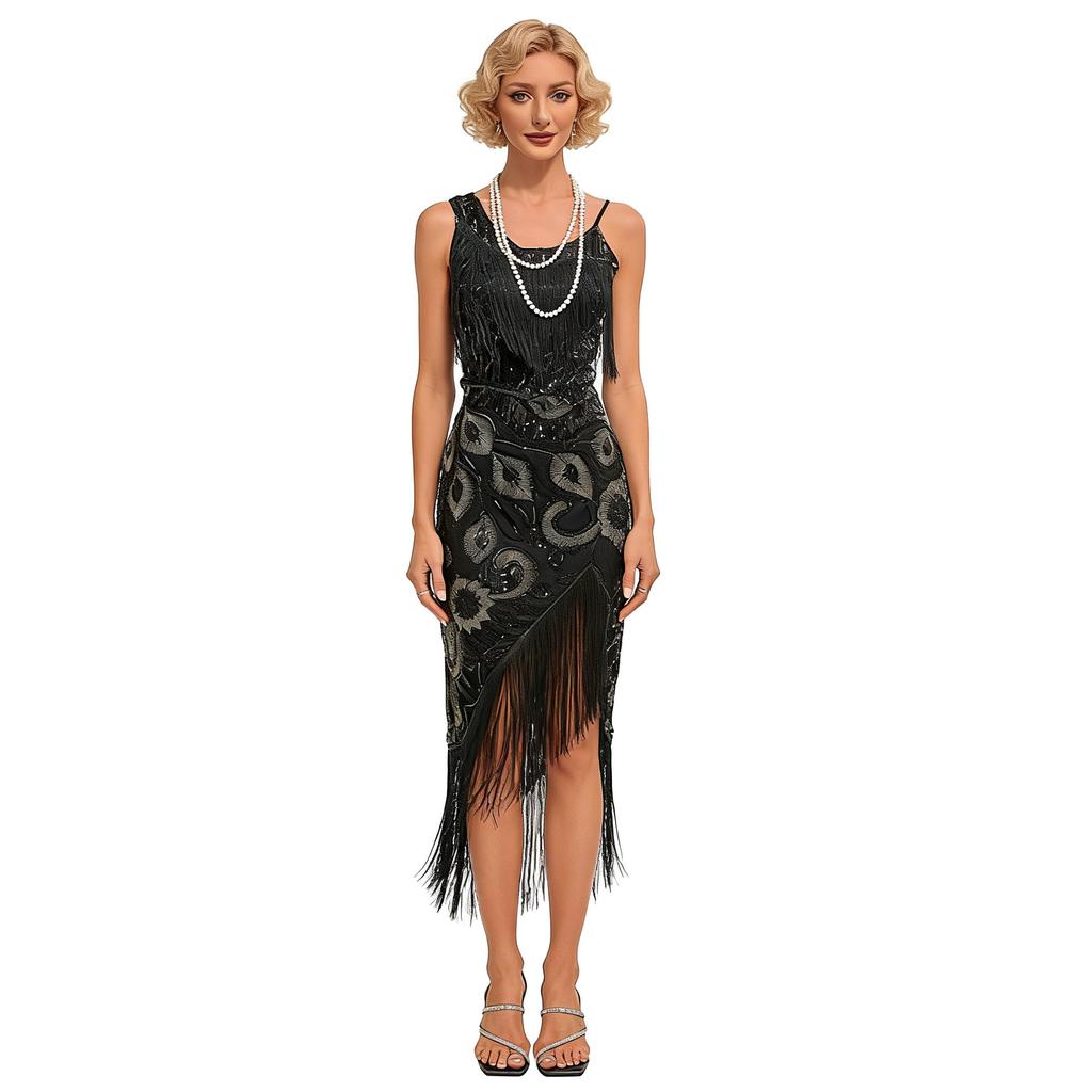S Gatsby, sequined fringed dress European and American retro Latin dance costume prom party dress
