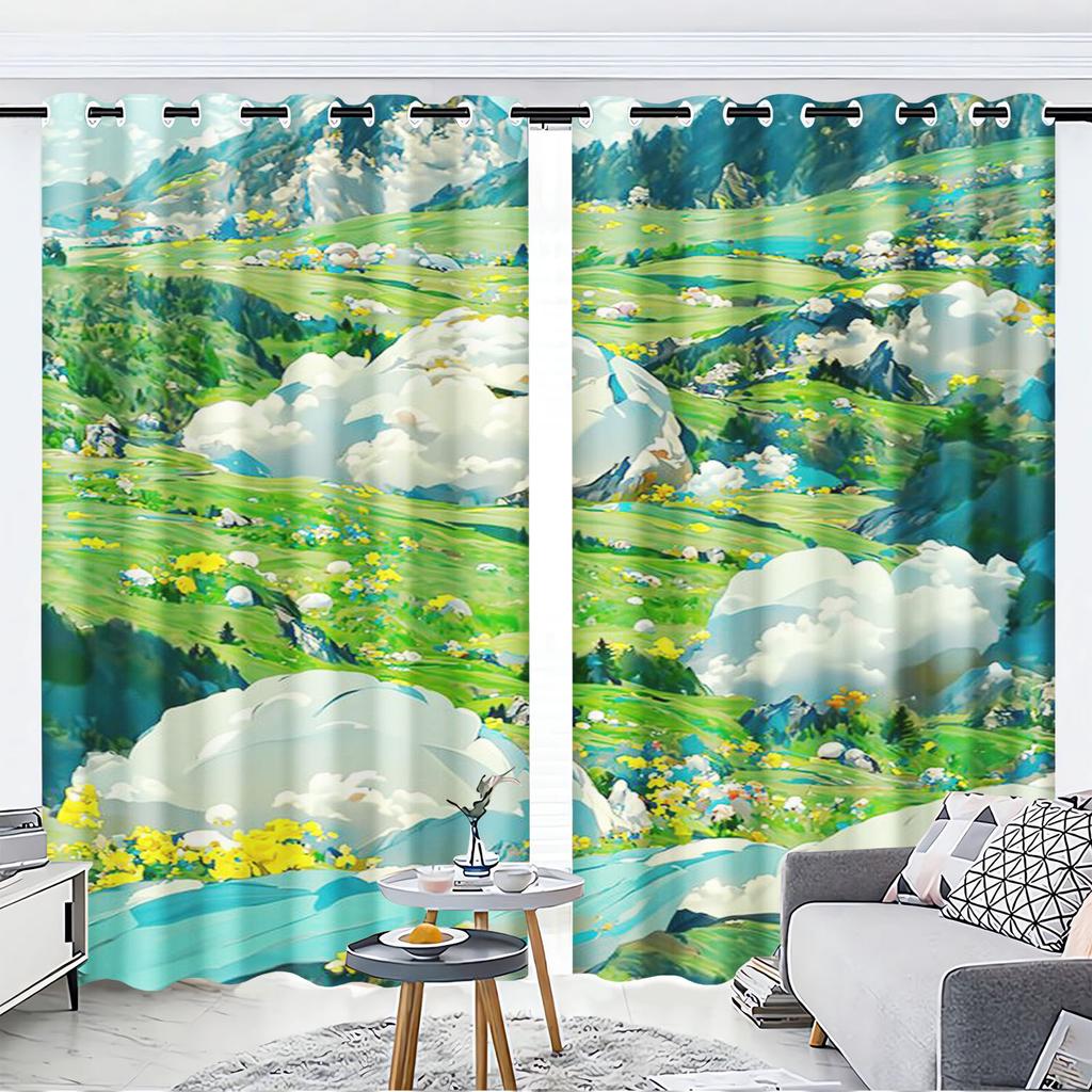 Landscape Cartoon Cute Fruit Print Home Style Decoration Polyester Window Children Bedroom Living Room Curtain Darkening Ideal For Sitting