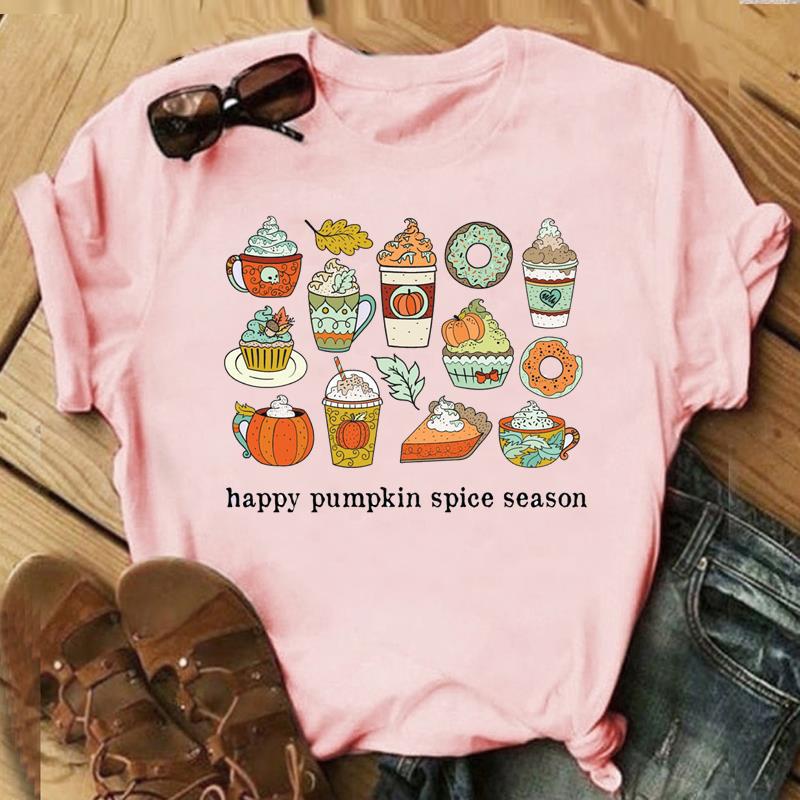 Autumn Maple Leaf Halloween Thanksgiving Print ShortSleeved TShirt European American Style Aesthetic Top for Unisex Women