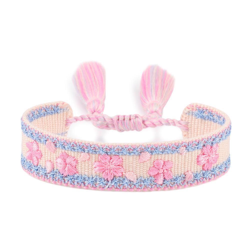 Floral Embroidery Woven Bracelet: European & American Style with Lily, Cherry Blossom, Rose