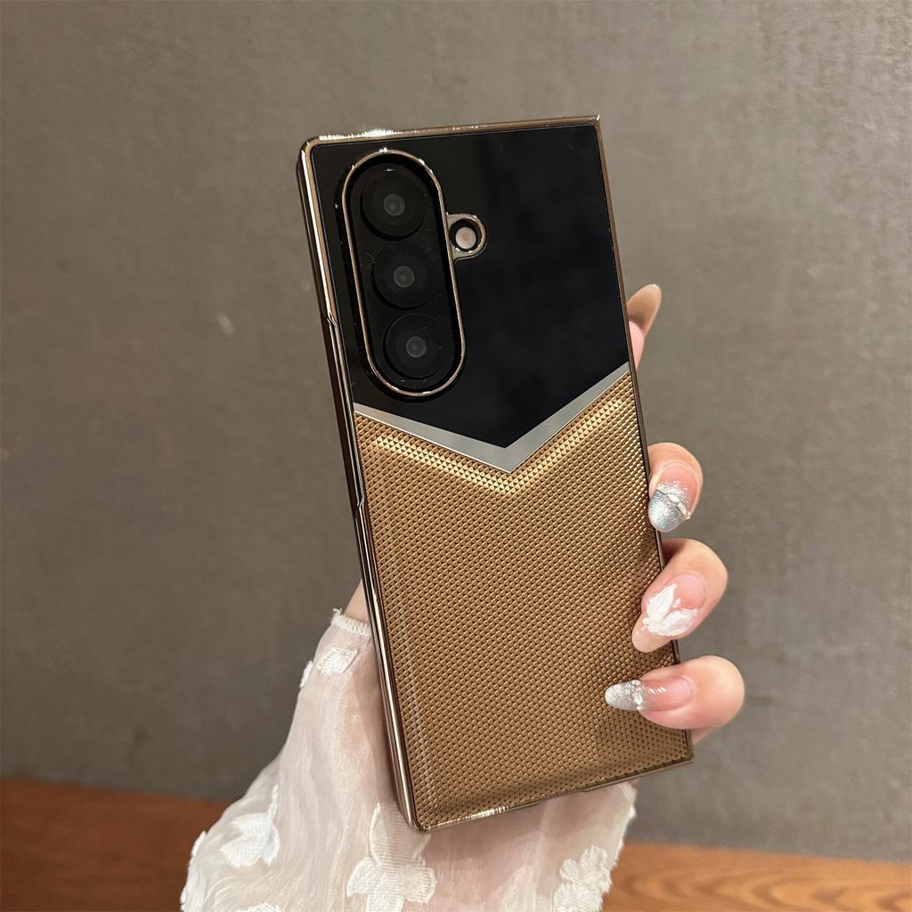 For Samsung Galaxy Z Fold7 5G Case Genuine Cow Leather+PC Contrast Design Phone Cover with Screen Protector