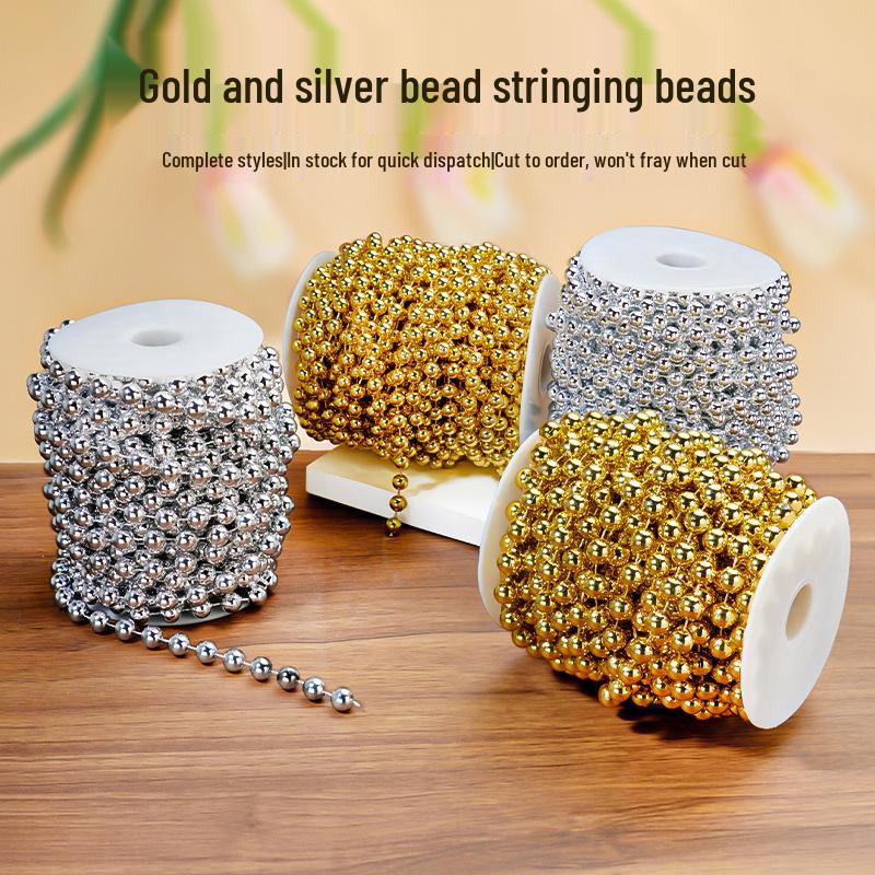 Lanț cu Mărgele Aurii și Argintii: Decorațiune Pom de Crăciun & Șir Decorativ DIY