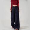 Autumn and winter women's new dark blue loose wide-leg pants with drape mopping denim trousers straight batch