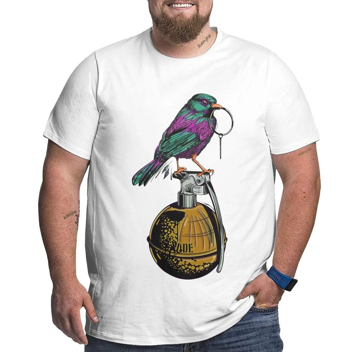 

Мужская футболка размера плюс S-6XL для 50-135 кг, хлопковые летние футболки большого размера с принтом птицы и короткими рукавами