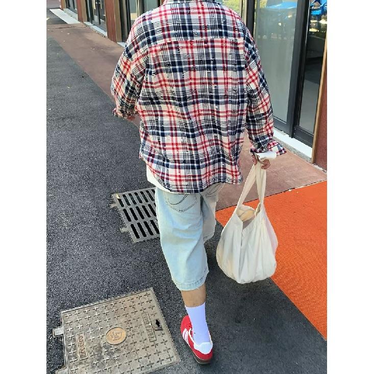 Amerikanisches Retro-Design Gestreiftes Langarmhemd für Männer und Frauen Lässig Locker Frühling und Herbst Partner-Mantel Männer