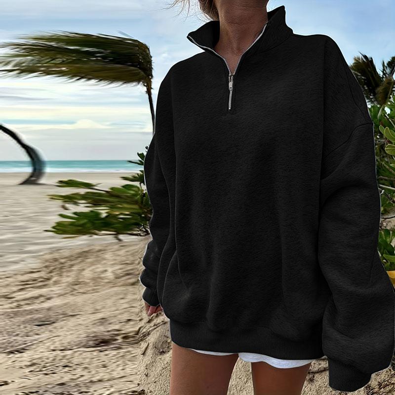Half Zipper Stand Collar Sweatshirt Women Loose Long Sleeve Hoodie Autumn Winter Solid Color Casual Sport Pullover