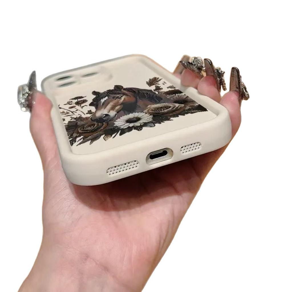 Flower horse is suitable for iphone17pro mobile phone case Apple 15 anti-drop 14 foreign trade 13promax new 16x