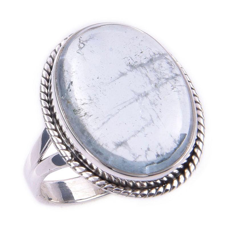 Natural Aquamarine Gemstone Handmade 925 Solid Sterling Silver Ring Size 8 L3k72