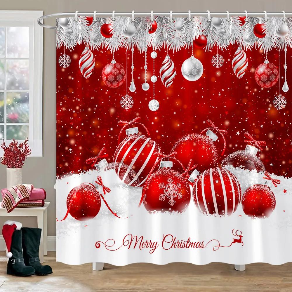 Weihnachts-Duschvorhang für Badezimmer, rustikaler Weihnachts-Bauernhaus-Duschvorhang, Vintage-Weihnachts-Duschvorhang für Wohnzimmer