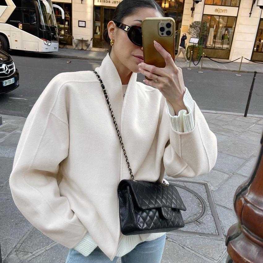 New Women's 2025 Autumn/Winter V-Neck Woolen Coat – Loose, Lazy Style for a Chic European and American Look