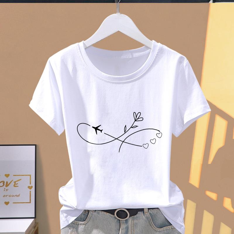 (Asian Size) letter flower style Women's Top Short Sleeve T-shirts O-neck Casual Clothing Fashion Female T shirt Printed Graphic Tee