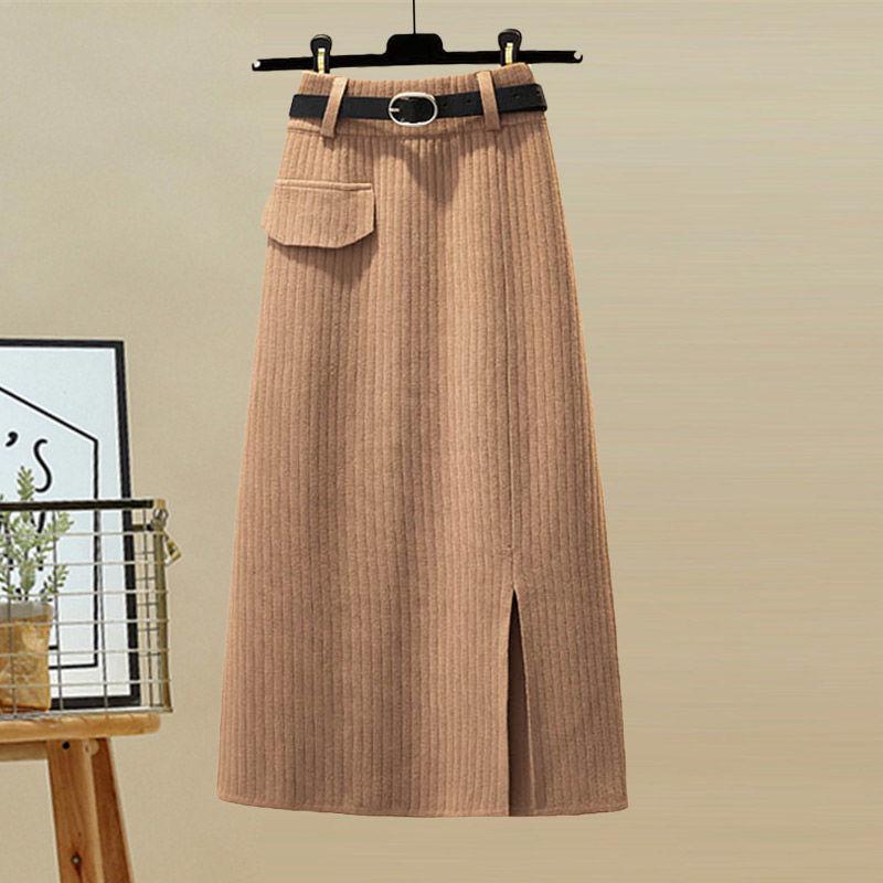 Women's Autumn Korean-Style Slimming Sweater and High-Waist Midi Skirt Set, G Size, 2025 Collection