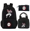 3Pcs/set Anime Demon Slayer Printed Backpack with Shoulder Bag Pencil Case for Teenager Student Large Capacity Waterproof Schoolbag