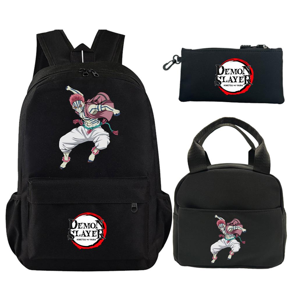 3Pcs/set Anime Demon Slayer Printed Backpack with Shoulder Bag Pencil Case for Teenager Student Large Capacity Waterproof Schoolbag