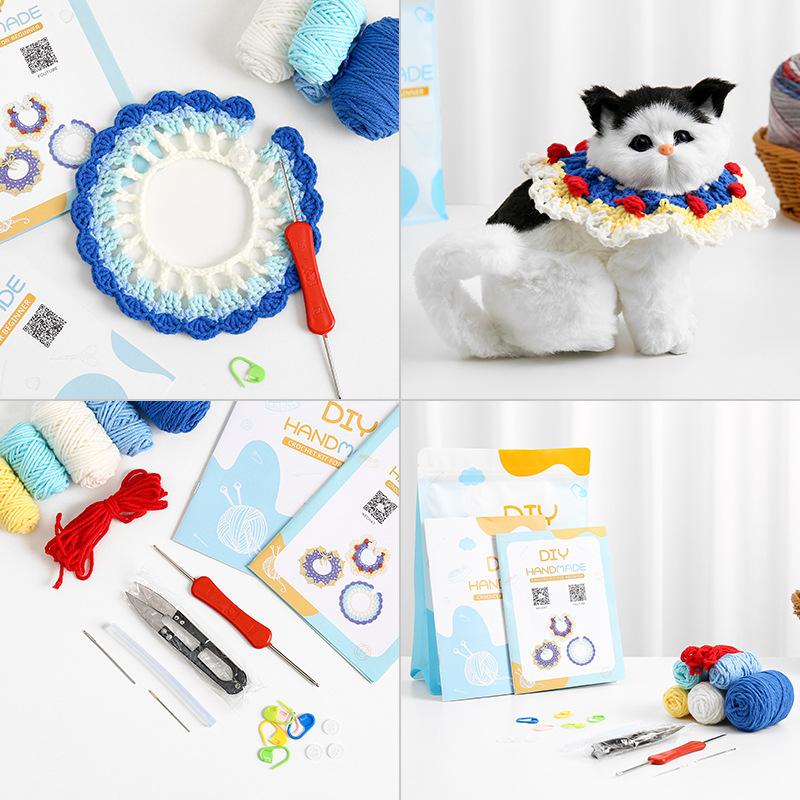 Snow White pet collar set; hand-knitted woolen neck warmer for cats; photo prop and gift saliva towel; decoration