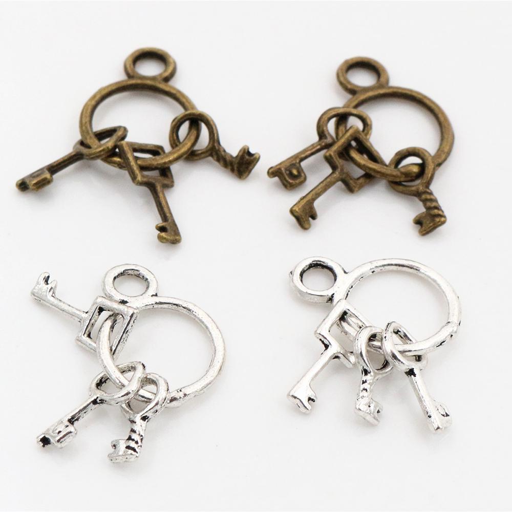 24X13mm 10pcs Antique Silver Plated and Bronze Gold Plated Key Chain Handmade Charms Pendant:DIY for Bracelet Necklace