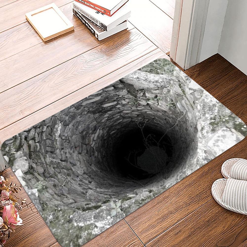 

3D Well Hole Pattern Door Mat Realistic Stone Concrete Well Designs NonSlip Floor Mat for Home Entrance Decor 40x60cm