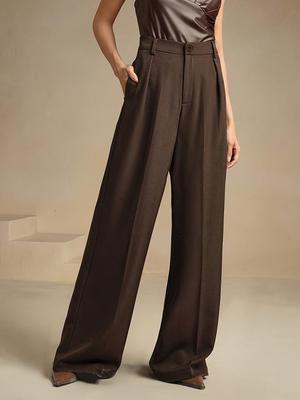 2026 Women's High-Waisted European/American Brown Drapey Wide-Leg Suit Pants