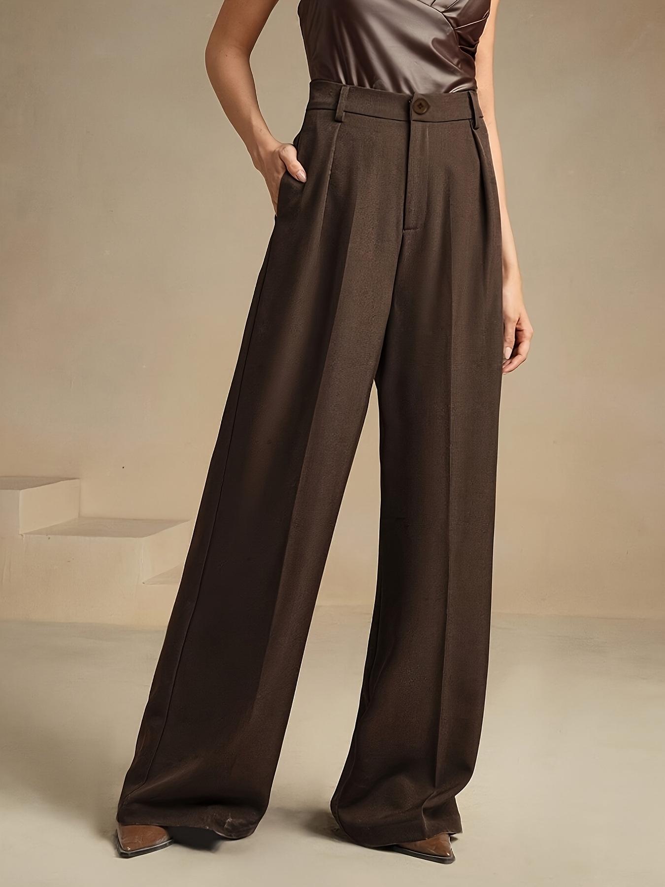 

2026 Women s High-Waisted European/American Brown Drapey Wide-Leg Suit Pants Medium темно-коричневого