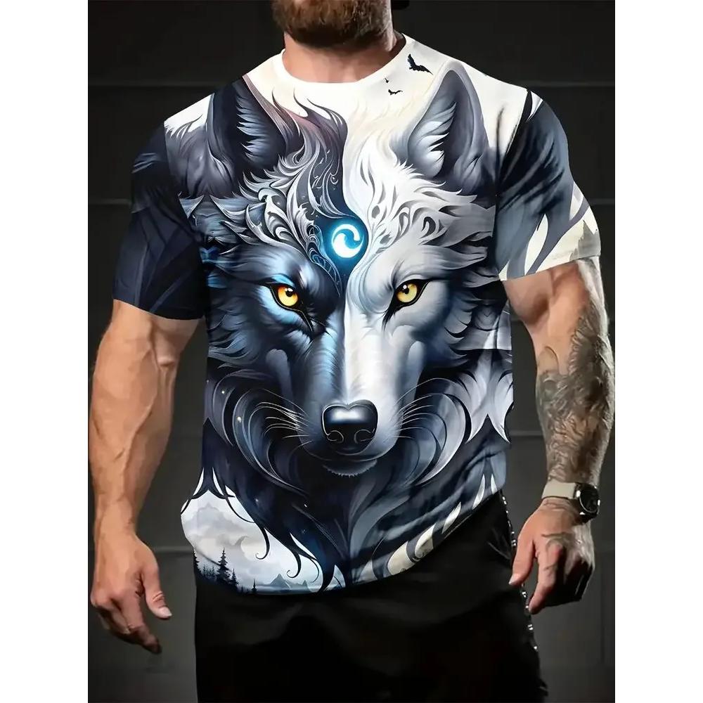 Versatile Men's Animal Print Short Sleeve Fashion Simple Top Casual Loose T-Shirt Crew Neck T-Shirts Men’s