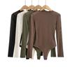 Autumn Women's Slimming Mesh Bodysuit - Sheer Round Neck, Long Sleeve