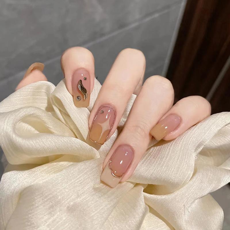 24Pcs Cute Short Square Press On Nails Cat Eye Glitter Diamond Full Cover Artificial Nail Tips For Girls